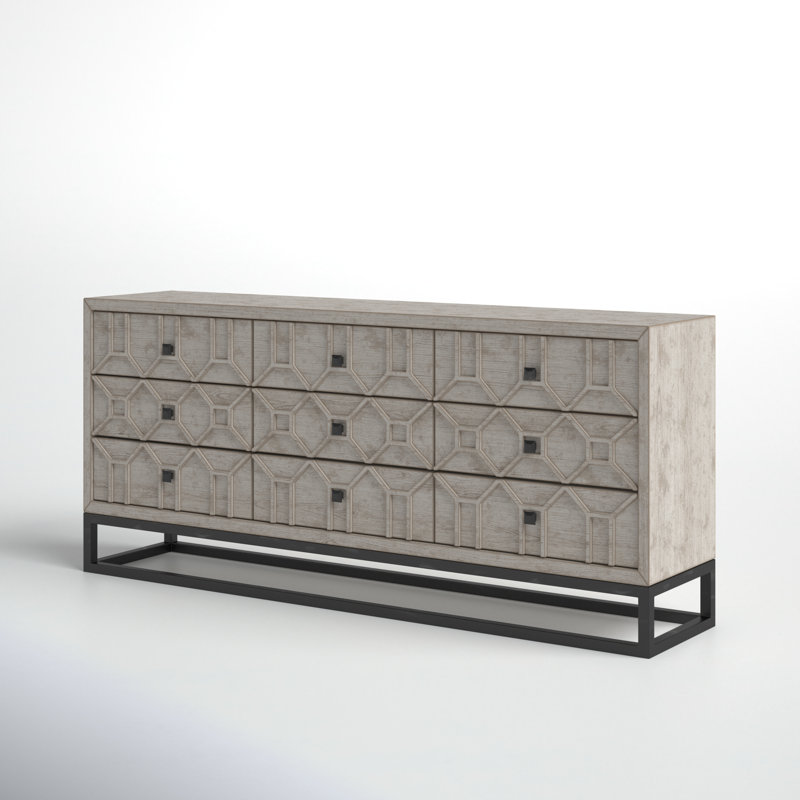 Genevieve II Light Brown 70'' Solid Wood 9-Drawer Sideboard