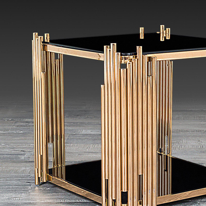 Fortney Glass Top End Table, Rose Gold