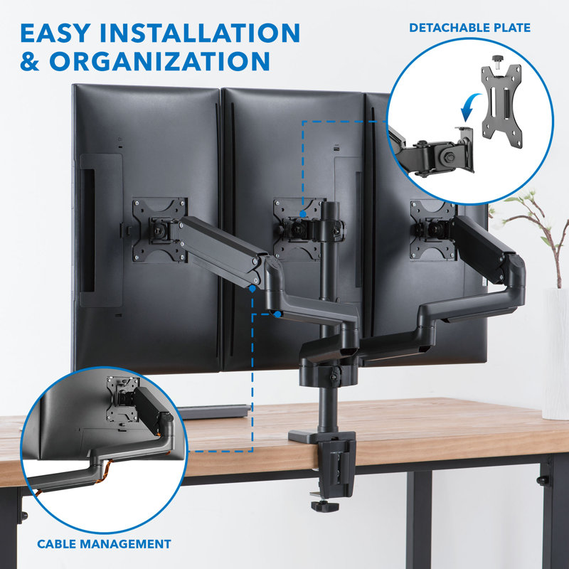 Black Triple Monitor Desk Mount with Gas Spring Arms