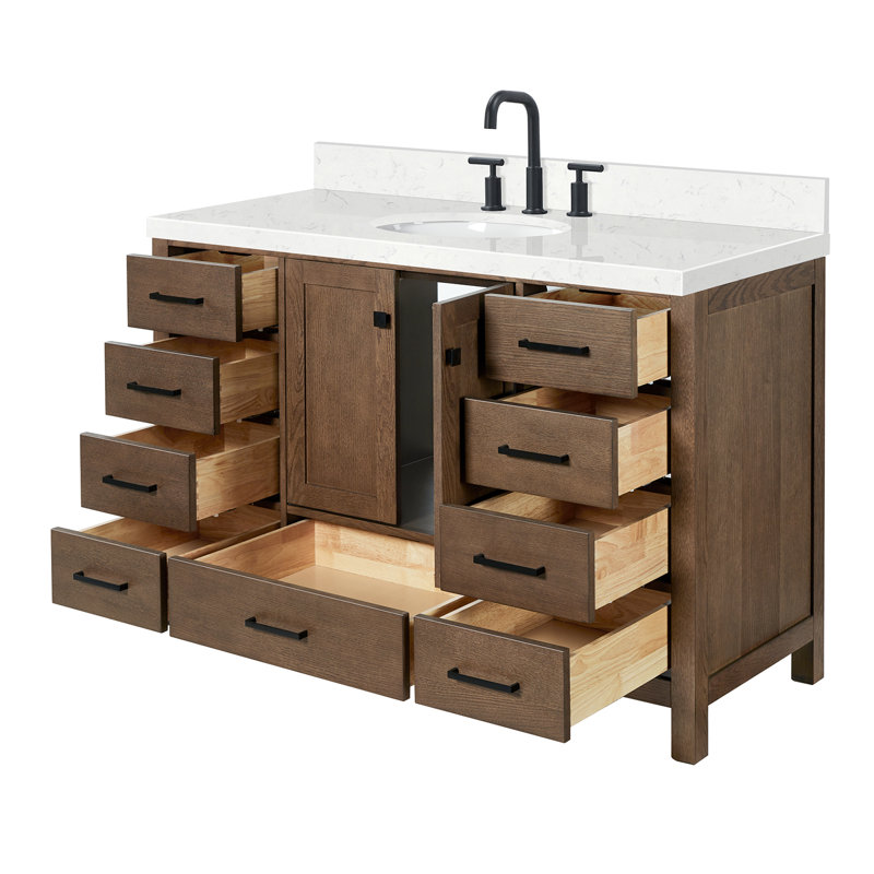 Amariani 54.25'' Single Bathroom Vanity with Top, Brown Oak/Matte Black