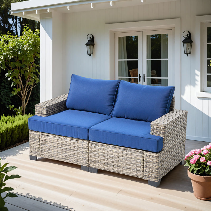 Ensemble modulaire d'extérieur en osier avec coussins Wahkon, Marine