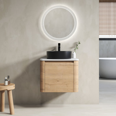 Meuble-lavabo mural 24 po avec lavabo d'art en céramique et porte à fermeture en douceur, emballage KD, contreplaqué