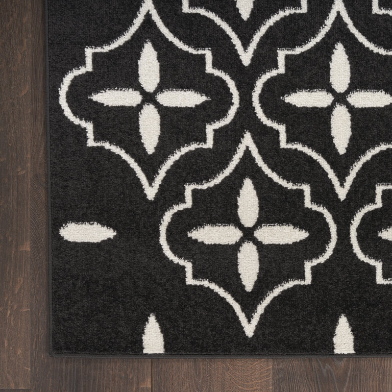 Tapis intérieur / extérieur noir / ivoire Nourison Essentials, Rectangle 6 pi x 9 pi