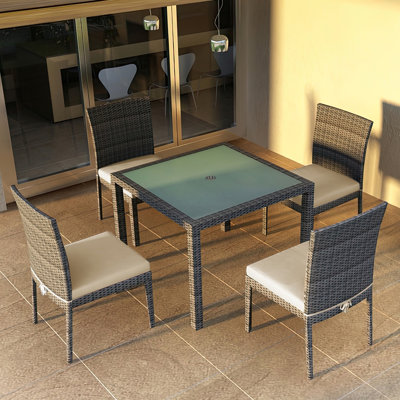 Suffern 4 - Person Premium All-Weather Wicker Patio Dining Set with Square Table