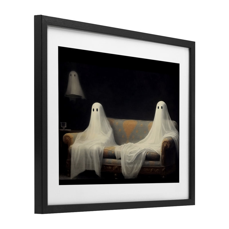«Spooky Couch Ghost», reproduction sous verre encadrée, design par LSR Design Studio, H 13 po x l 16 po, Cadre noir minuit