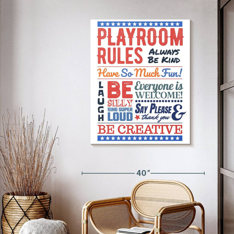 " Playroom Rules " by HomeyNotes Studio, 40" H x 32" W x 1.25" D