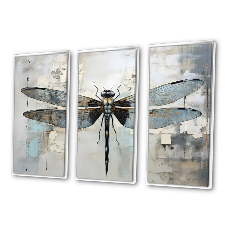 «Dragonfly Delight IV», ensemble d'art sur toile, H 28 po x l 36 po, Cadre flottant blanc