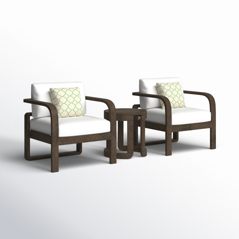 Devin 2 Person Seating Group with Sunbrella Cushions, Brown Frame/Light Gray Olefin Cushion