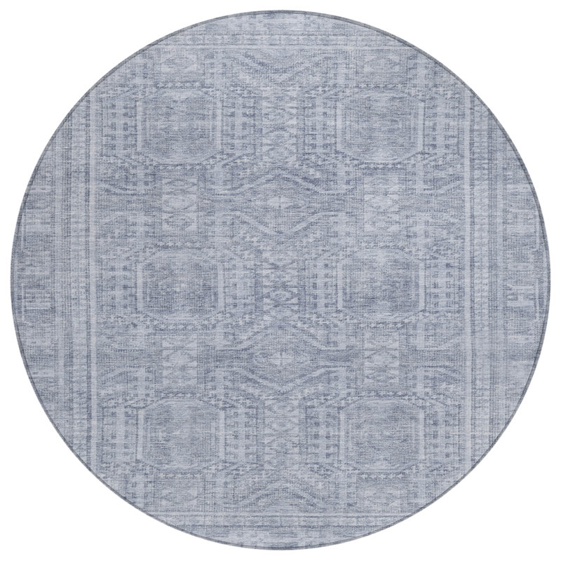 Machine Washable Indoor/Outdoor Xhevrie Sky Rug, Round 8'