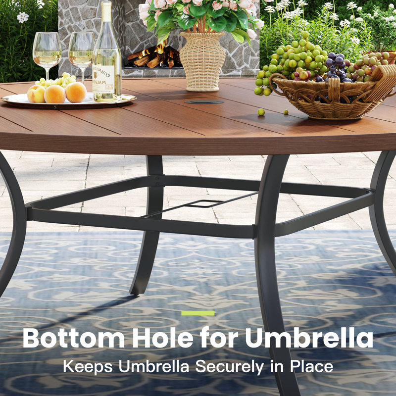 60" Round Patio Dining Table, Brush Wood Brown