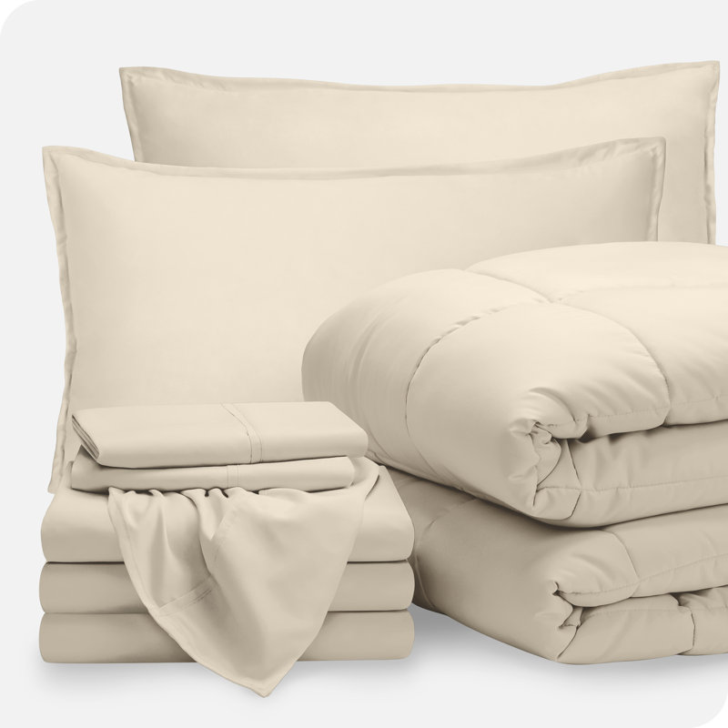 Microfiber Bed-In-A-Bag, Sand/Sand, Split King Comforter + 7 Additional Pieces