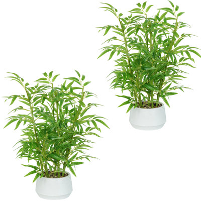Faux Bamboo Plant With White Pot For Home Decor Indoor（set Of 2）