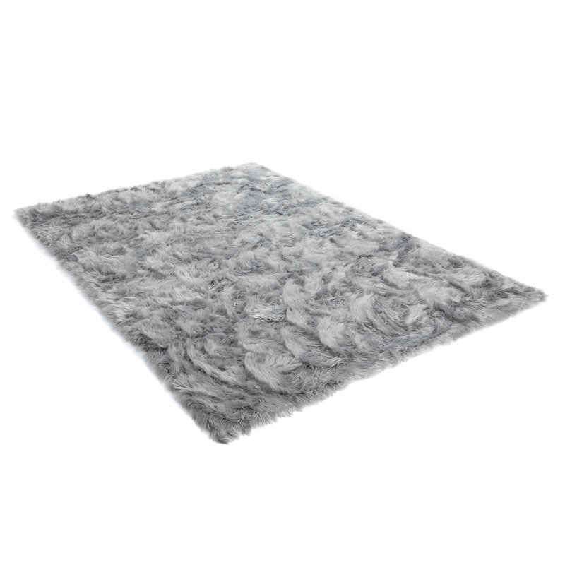 Shag Faux Fur Washable Solid Gray Area Rug, Rectangle 4' x 6'