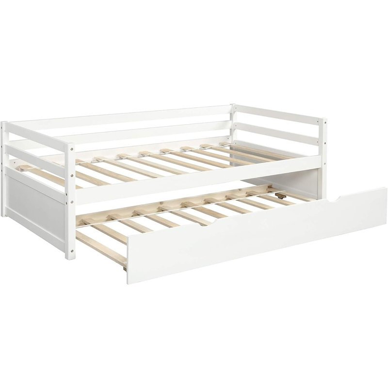 Lit de jour simple blanc avec couchette - Structure de lit capitaine en bois massif, canapé-lit simple