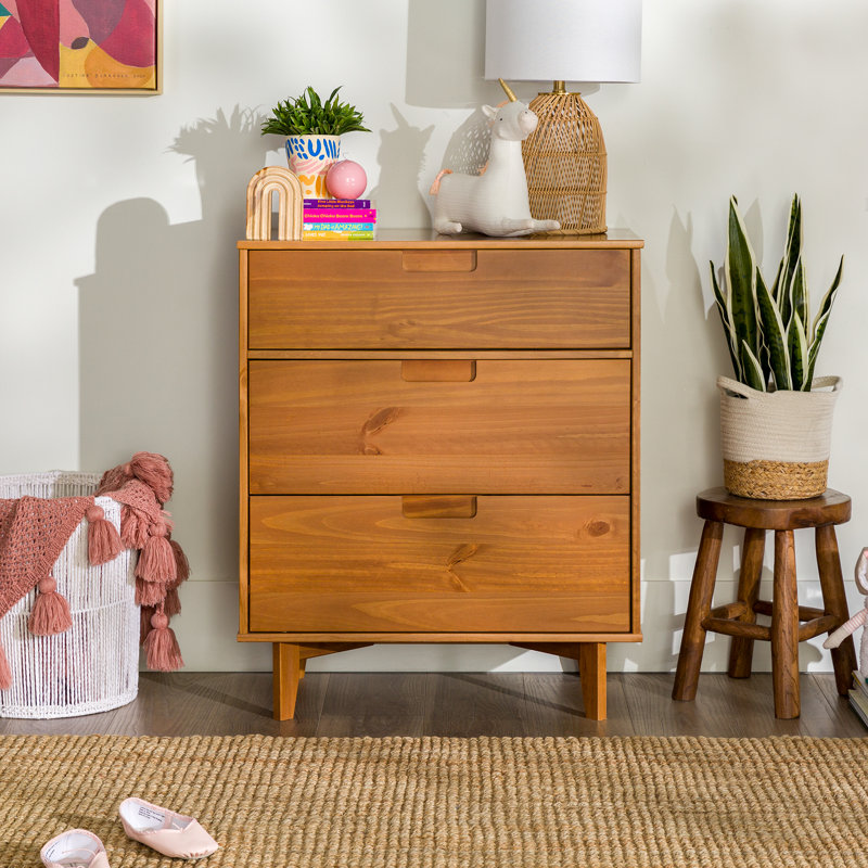 Tennyson 3 Drawer 76Cm W Solid Wood Chest Of Drawers, Caramel
