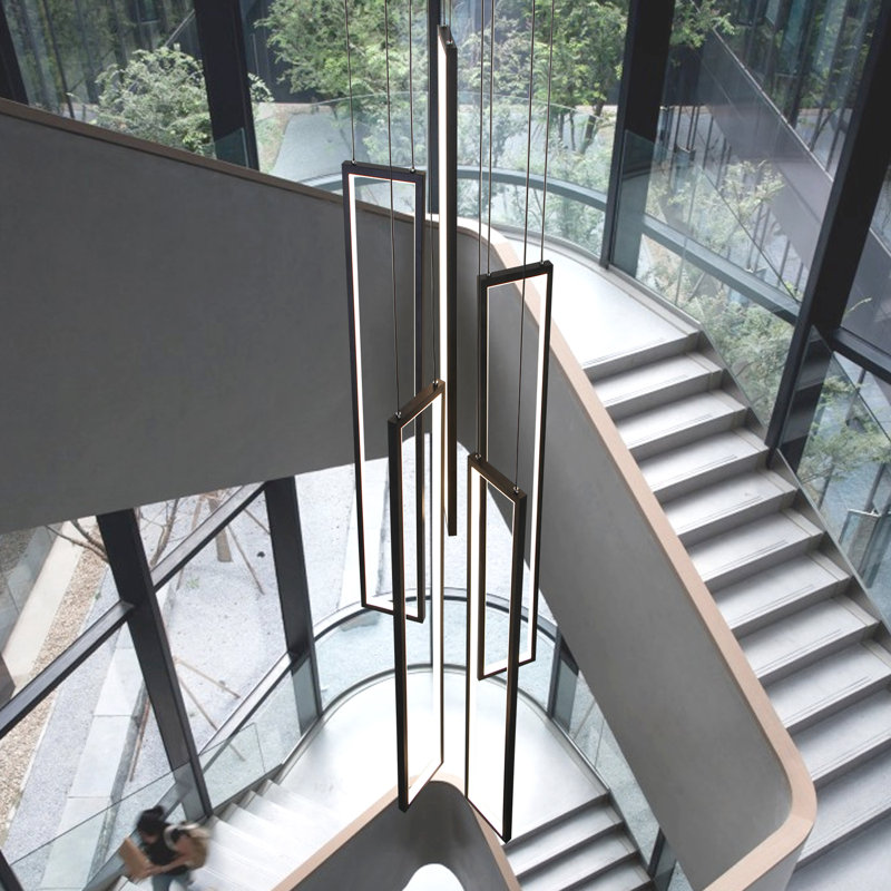 Savea 5-Light Chandelier Long High Ceiling Cluster Pendant for Hallway Staircase Remote Dimmable, Black