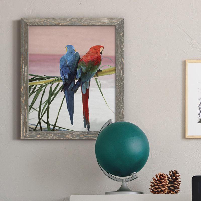 Palm Parrots - Peinture sur toile encadrée, H 20 po x l 17 po x P 1,5 po, Encadré gris