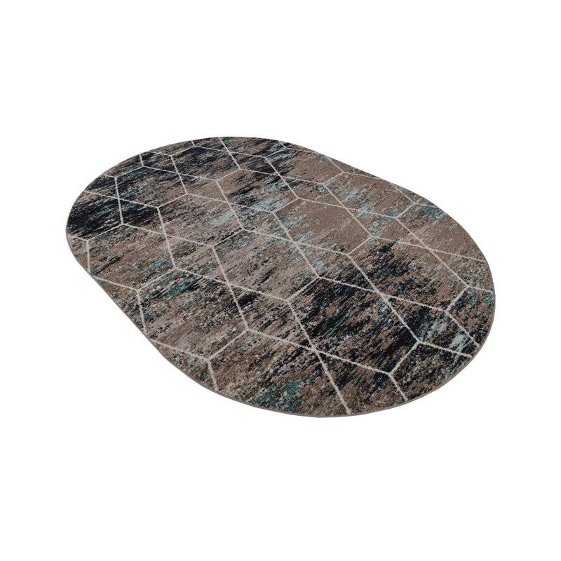Johnstonville Geometric Gray Area Rug, Oval 7'1" x 10'