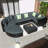 7-Piece Outdoor Wicker Sofa Set, Rattan Sofa Lounger,Removable Tempered Glass Top For The Coffee Table, With Striped Green Pillows, Adjustable Feet,Modular Design,Conversation Sofa, For Patio, Garden, Deck,  Black Wicker-460916738