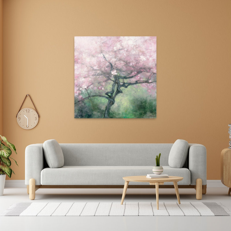 Art abstrait contemporain avec pommier en fleurs, H 48 po x l 48 po