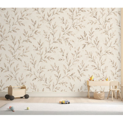Wall Mural Peel and Stick Wallpaper Delicate Beige Floral Branch Vintage Aesthetic Self-Adhesive Removable Contact Paper Wall Decor for Living Room Bedroom 69"H x 96"W