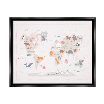 Reproduction d'art sur toile, "Native Wildlife Animals pays carte du monde" par Andrea Jasid Grassi