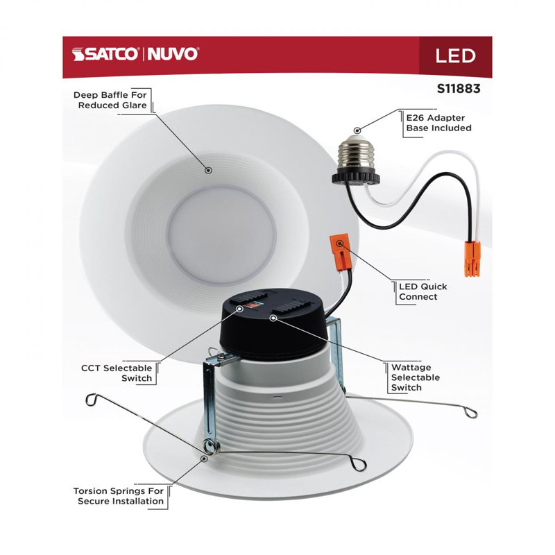 5" Round White Selectable CCT Dimmable LED Recessed Lighting Kit