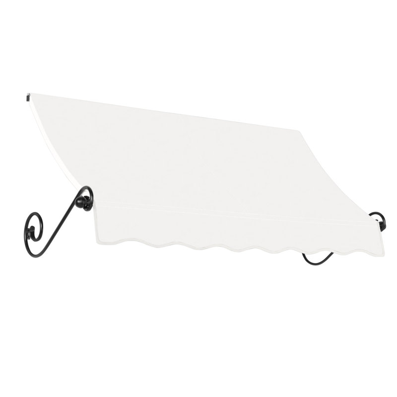 Awntech Charleston Acrylic Fabric Awning with Iron Scroll Arms, 22" H x 100.5" W x 36" D, White