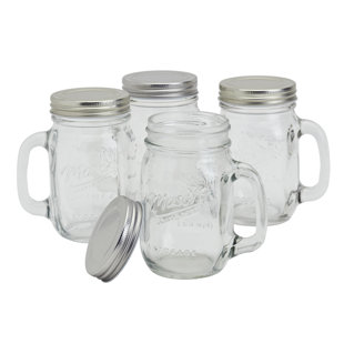 Mason Jar 16 Oz. Glass Mugs with Handle and Lid Set Of 4 - Home Essentials  & Beyond - Old Fashioned Drinking Glass Bottles Original Mason Jar Pint