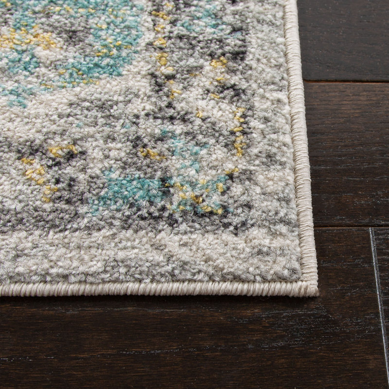 Tapis oriental ivoire / turquoise Felty, Rond 5 pi 3 po