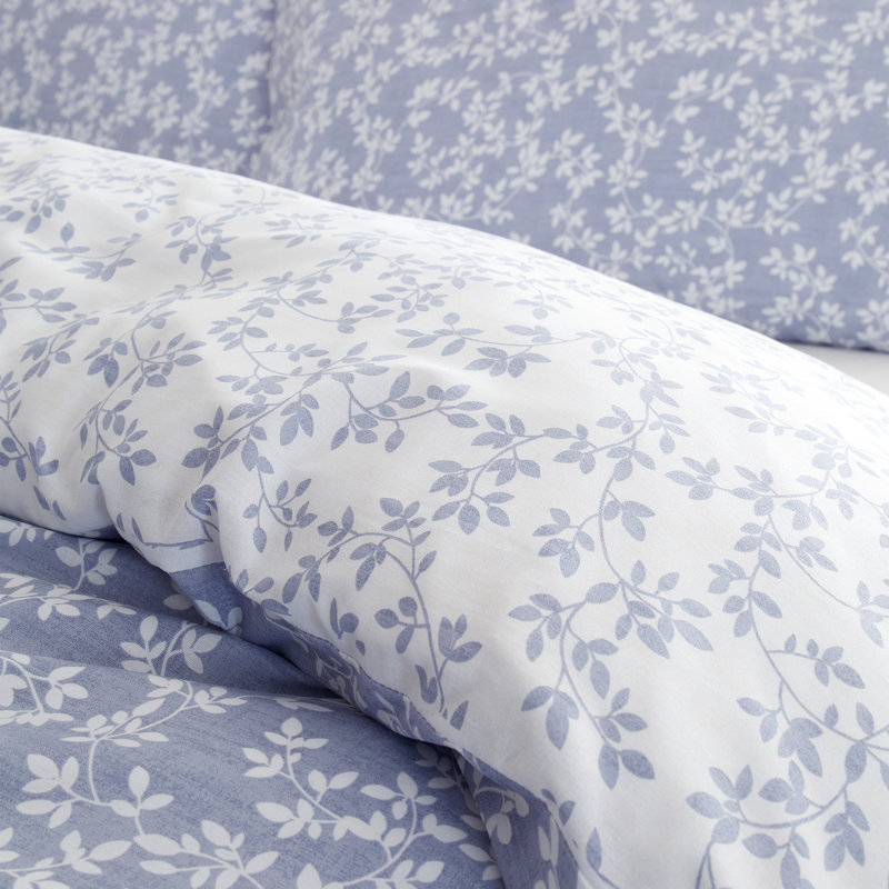Shadow Leaves 200 Thread Count Cotton Duvet Cover Set, Blue, Single Duvet Cover + 1 Standard Pillowcase