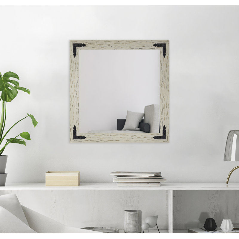 Karp Solid Wood Flat Wall Mirror, Cream/Black, 35" x 35"
