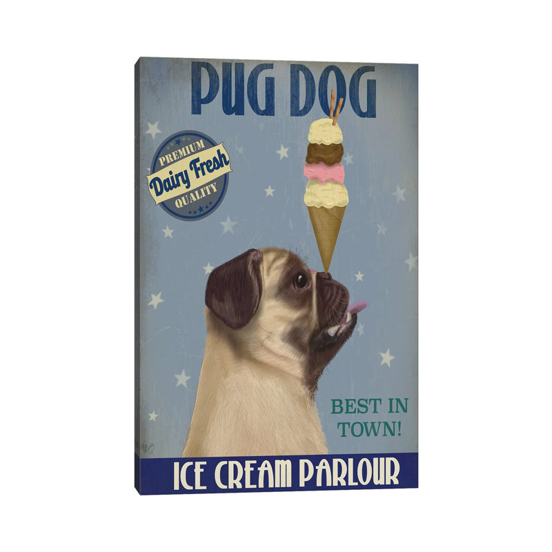 Pug, Fawn, Ice Cream by Fab Funky - Wrapped Canvas Print, 45.72cm H x 30.48cm W x 1.91cm D