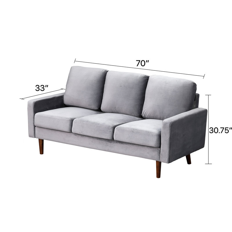 Canapé à accoudoirs carrés en velours 70 po Dolan, Gris