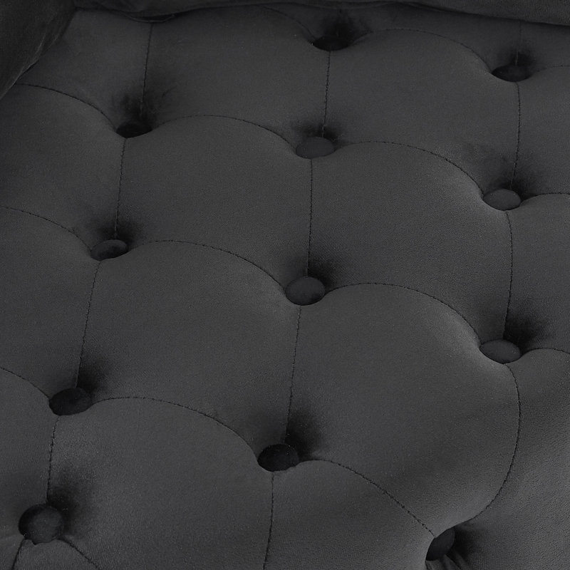 Chaise pivotante en velours noir avec boutons et siège rembourré confortable pour le salon avec roulettes, Noir