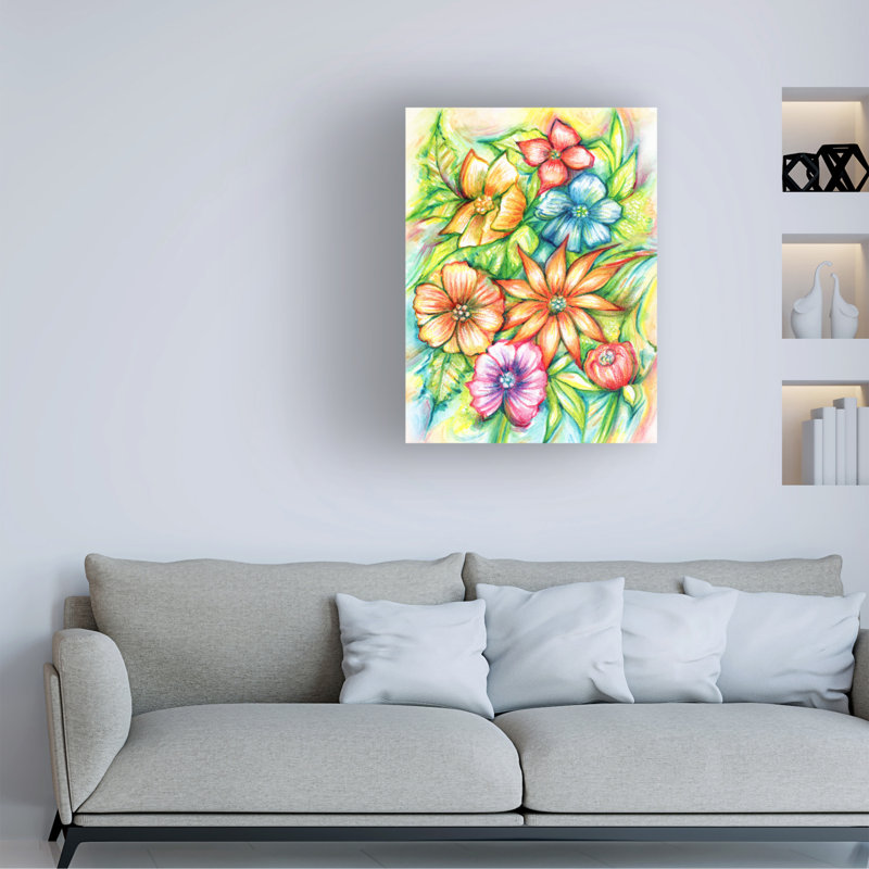 Art floral sur toile à la bolognaise, Sandra Rede, H 32 po x l 24 po