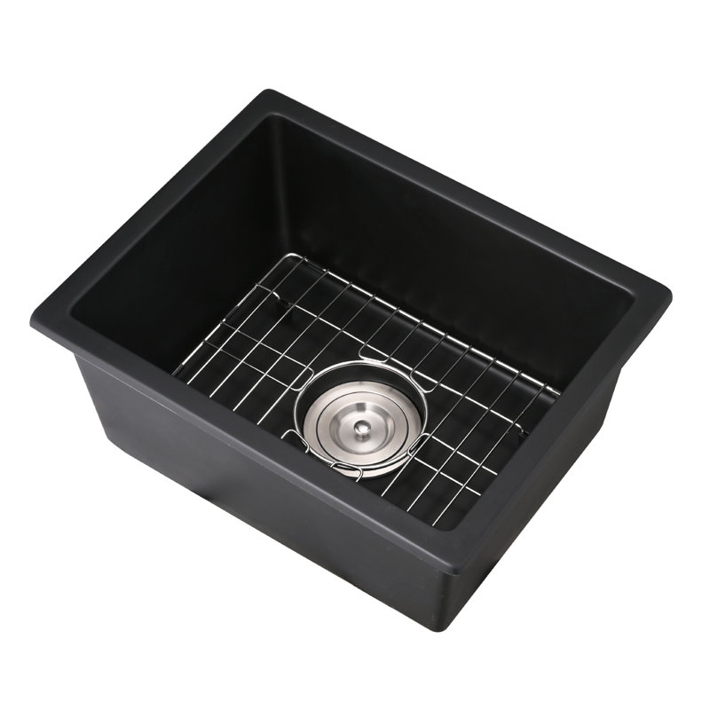 Évier de comptoir en quartz 14,04 po x l 17,42 po - Finition teintée Drain en pente douce avec crépine à panier 14,04 po x 17,42 po et rouille conçue pour faciliter le drainage de la grille inférieure