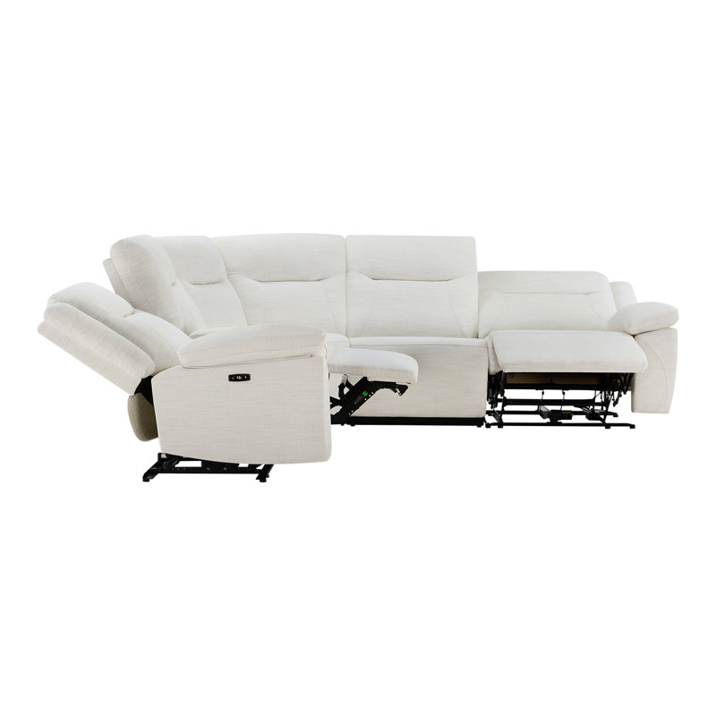 Canapé modulaire inclinable électrique en velours avec ports USB Jagger , Mélange de polyester ivoire