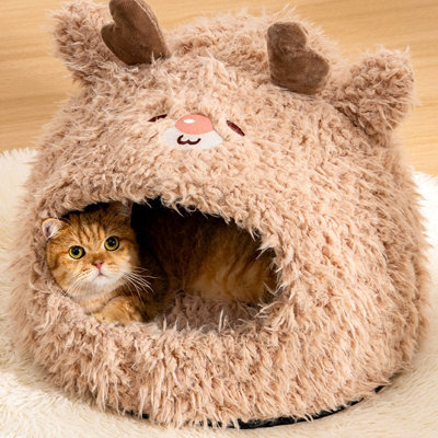 Cat Tent Bed 20.9x20.9x19.7in Large Indoor Cave With Detachable Washable Mat, Brown
