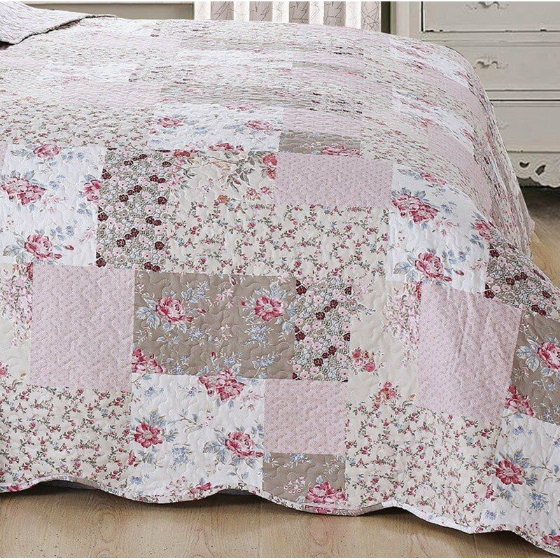 Ortego Polyester Patchwork Bedspread with Pillow Shams Included, 180 x 240 cm Bedspread - 1 Sham