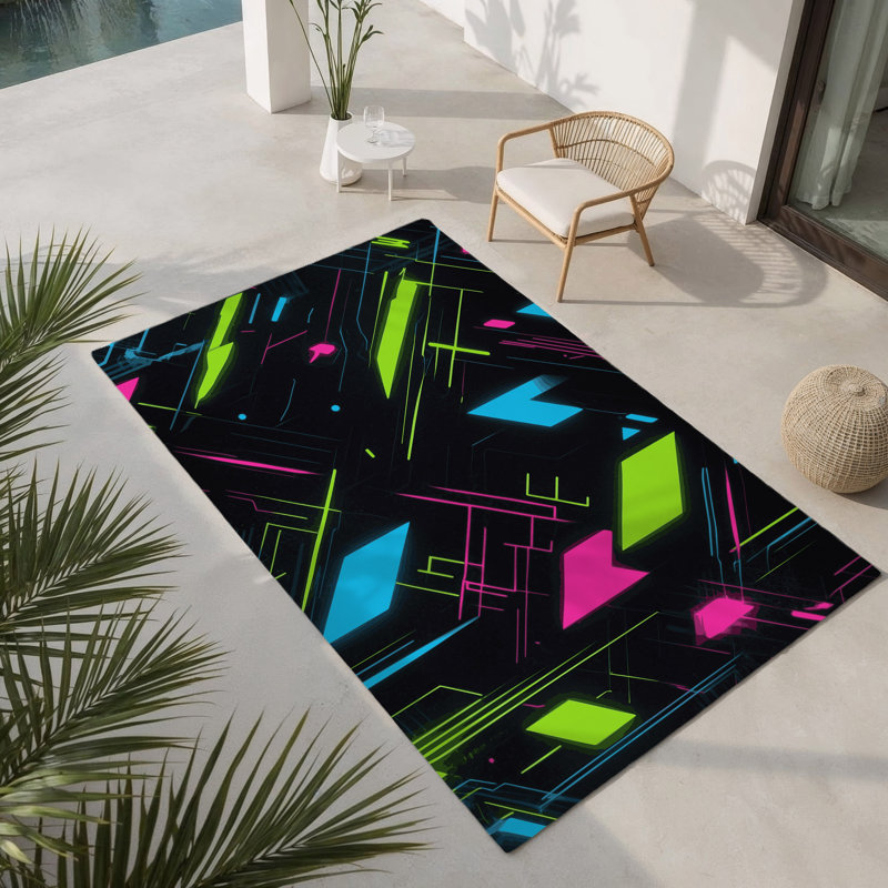 Pixel Rift Indoor And Outdoor Area Rug, Rectangle 1'6" x 2'6"