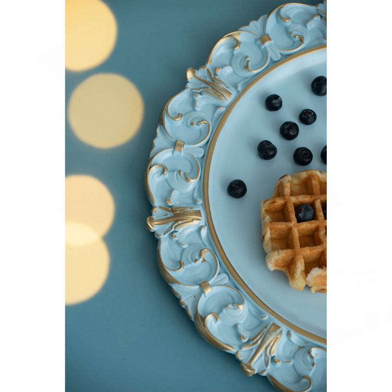 Ensemble de 6 assiettes de présentation en plastique, D14 po, Bleu / doré