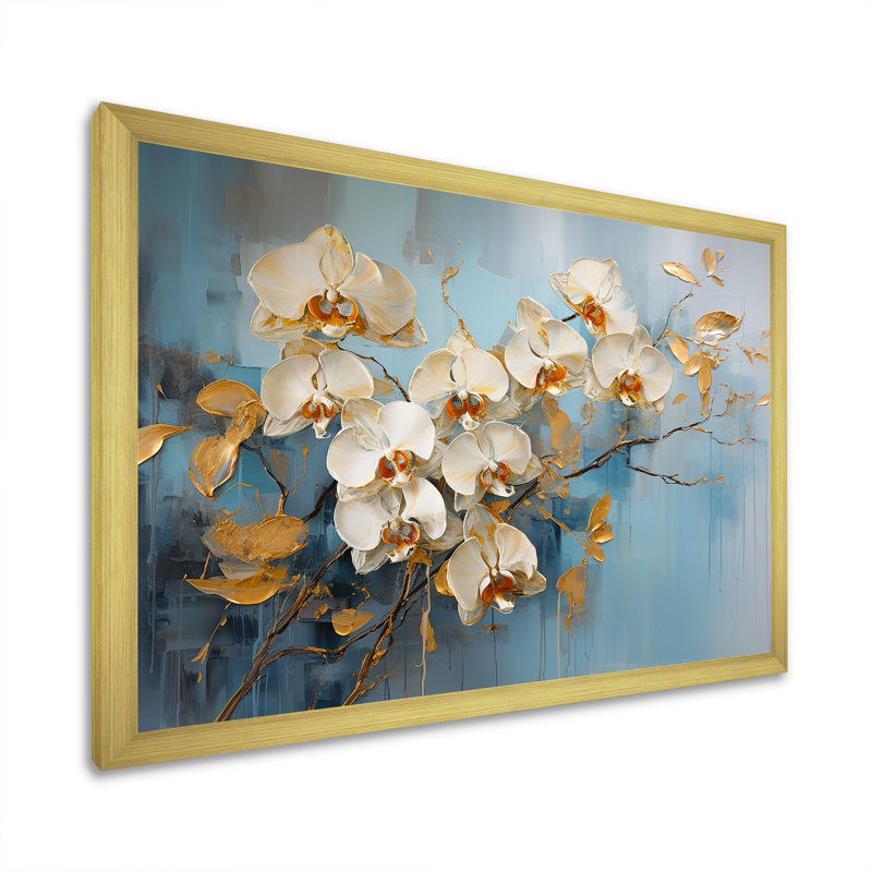 Orchidées beiges et dorées Simplicity IV sur toile, H 24 po x l 32 po x P 1 po, Cadre doré simple