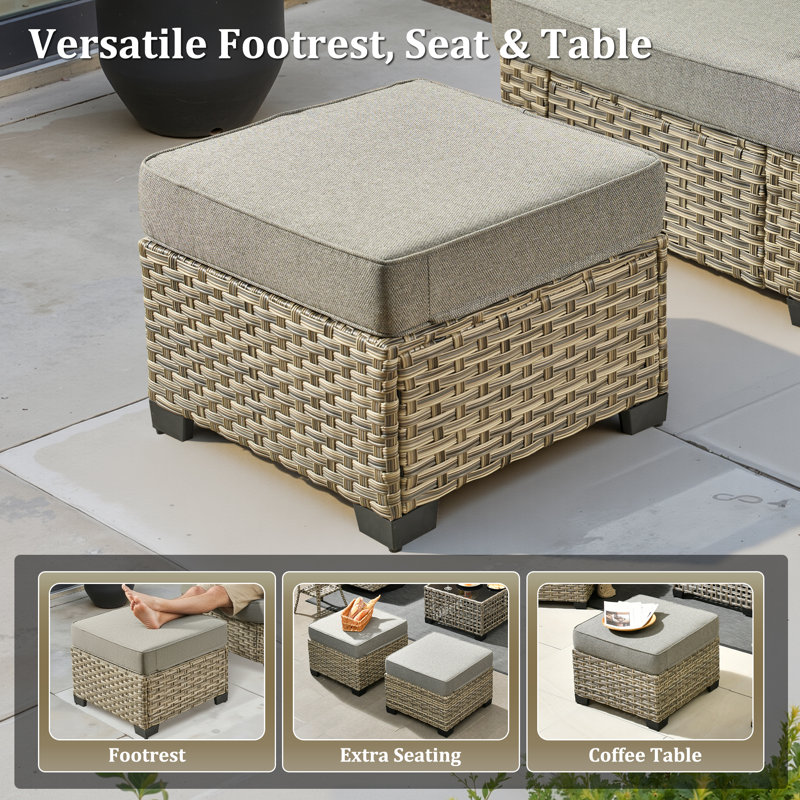 Ensemble de chaises longues d'extérieur en osier avec repose-pieds 3 pièces, Dark Grey