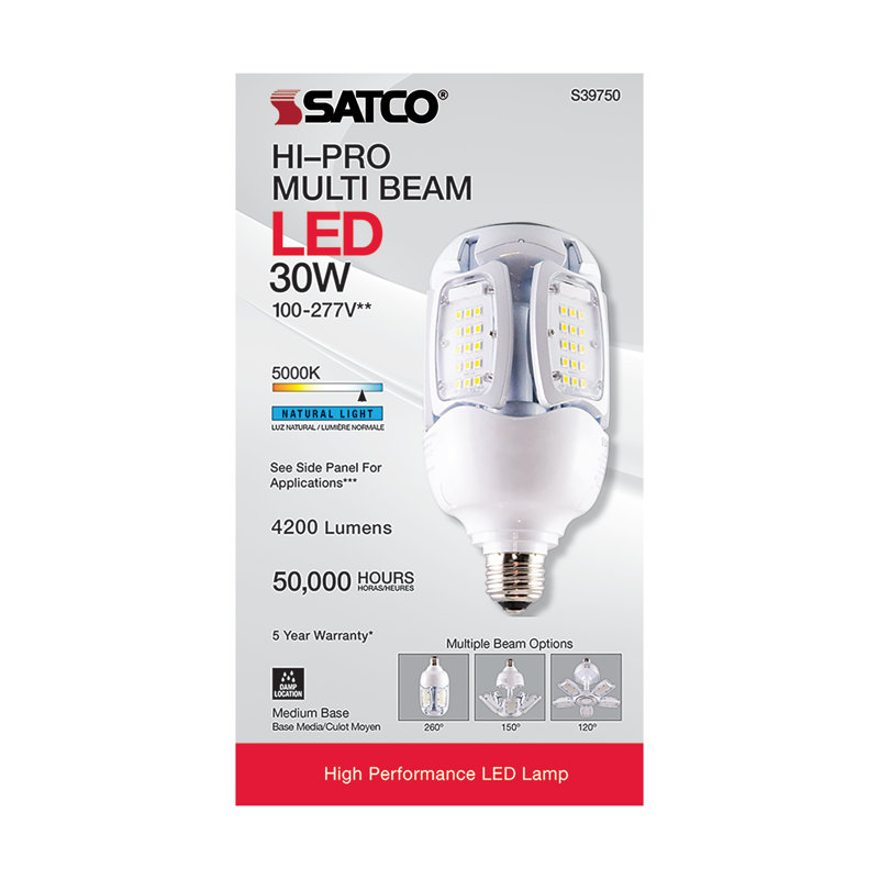 30 watts (équivalent à 200 watts), DEL en épi de maïs, ampoule à intensité variable, culot E26 / moyen (standard)