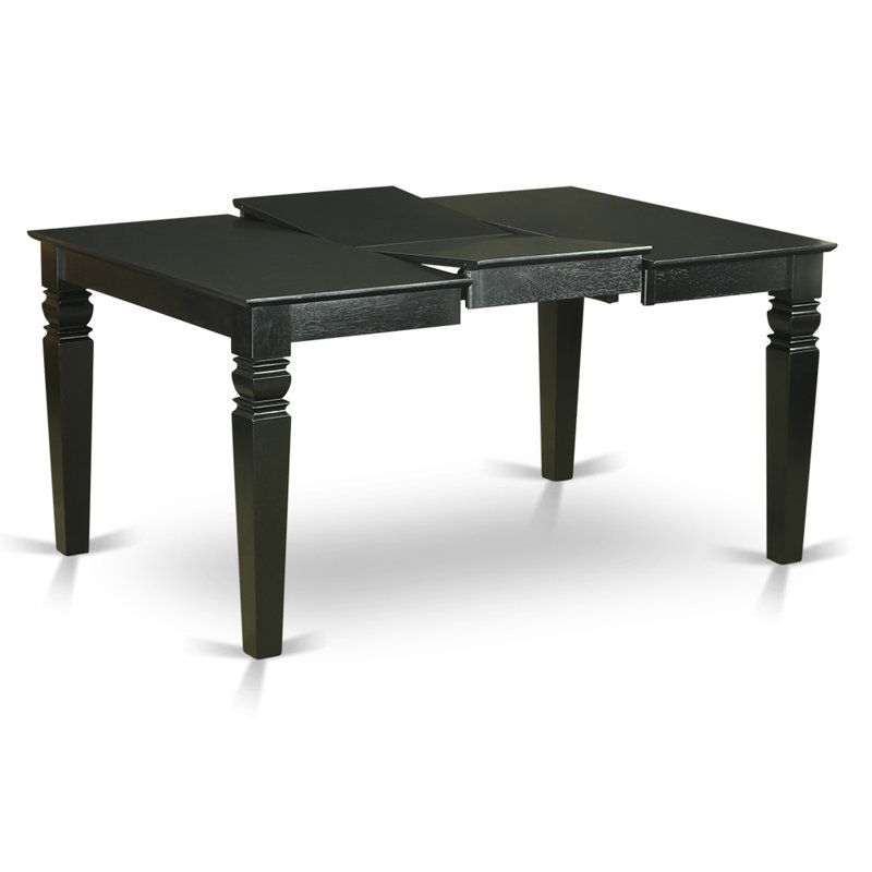 5 Piece Kitchen Table Set Includes a Rectangle Dining Table with Butterfly Leaf and 4 Black Colour Linen Fabric Upholstered Chairs, Black