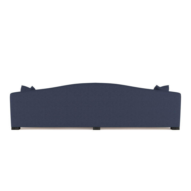 Horatio Camelback Taper Curved-Arm Extra Long Sofa, Box Weave Linen Blue Print, 33" H x 120" W x 36" D, Ebony