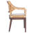 Modern Bungalo Upholstered Armchair with Brown Cushion, Rattan Weave, Rawhide Accent & Mahogany Legs