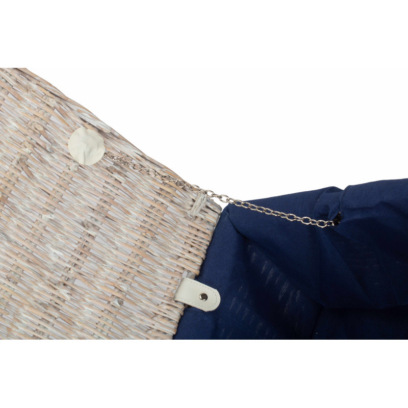 Wicker Hamper Basket with Lining, 19cm H x 46cm W x 30cm D, White/Navy Blue