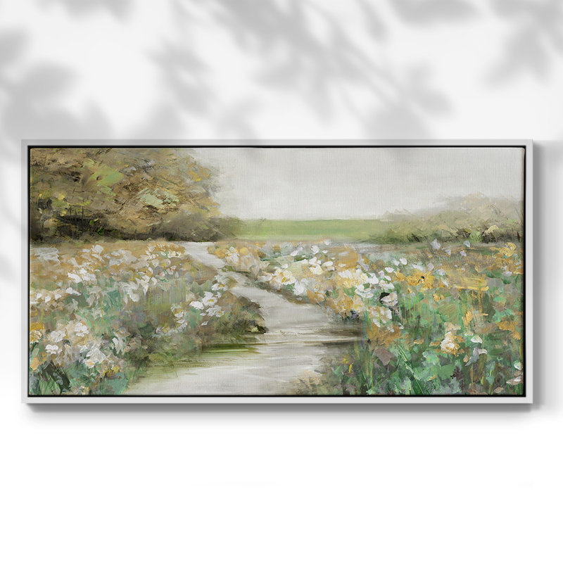 «Quiet Meadow», toile tendue avec châssis encadré, prête à être accrochée, H 17 po x l 33 po, Blanc